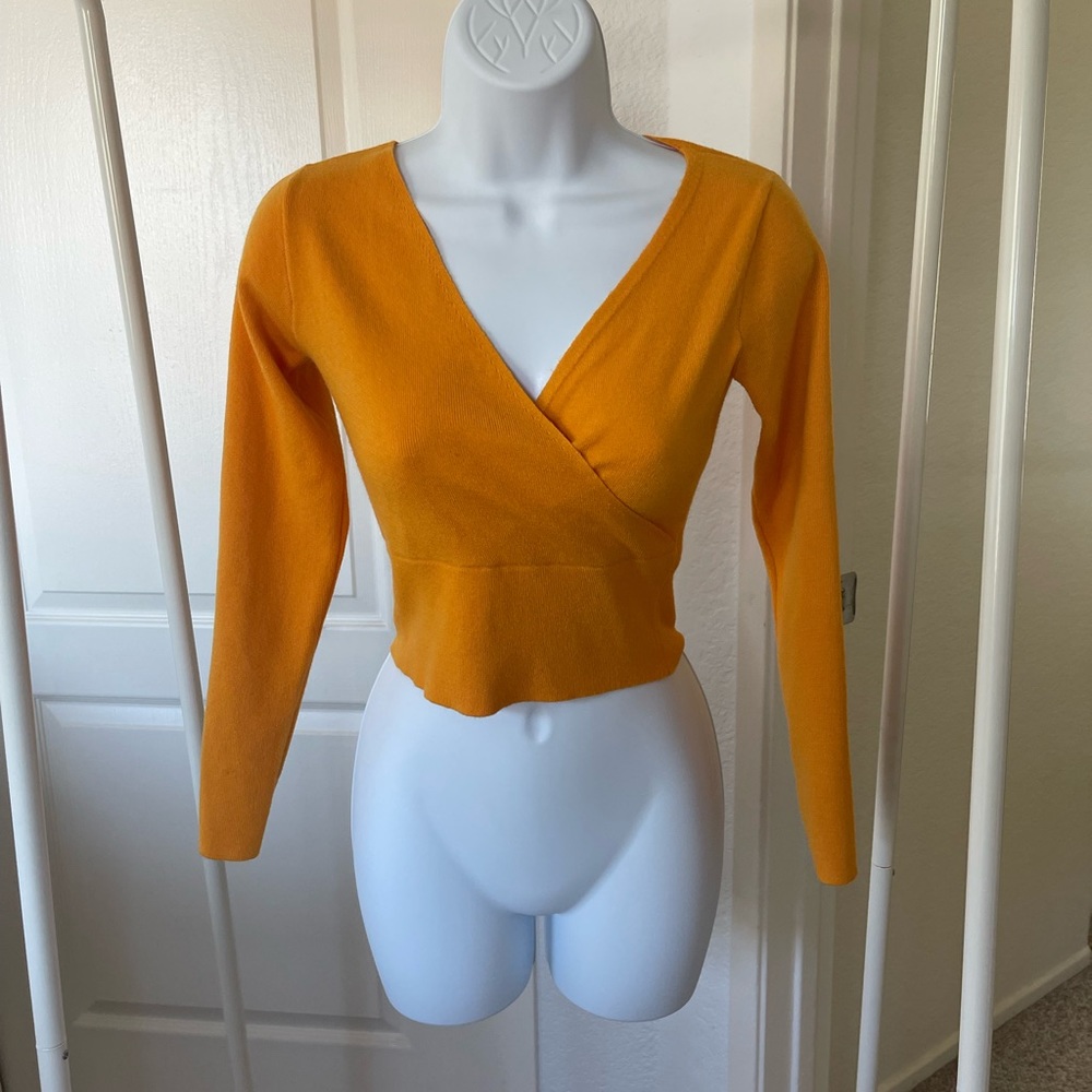 ASOS Petite yellow orange vneck crossover top size US 00 NWT
